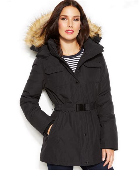 michael michael kors women's hooded faux-fur-trim puffer coat|Michael Kors reversible puffer coat.